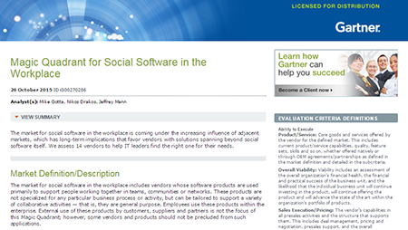Magic Quadrant For Social Software in the Workplace