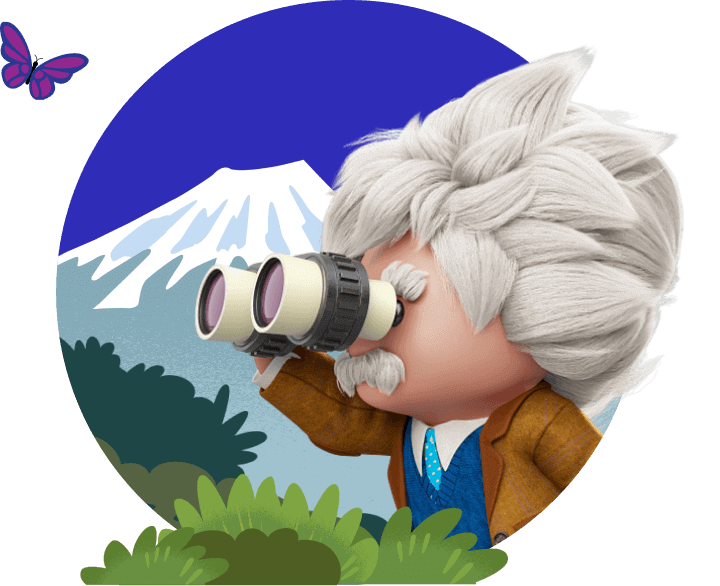 Einstein looking through binoculars