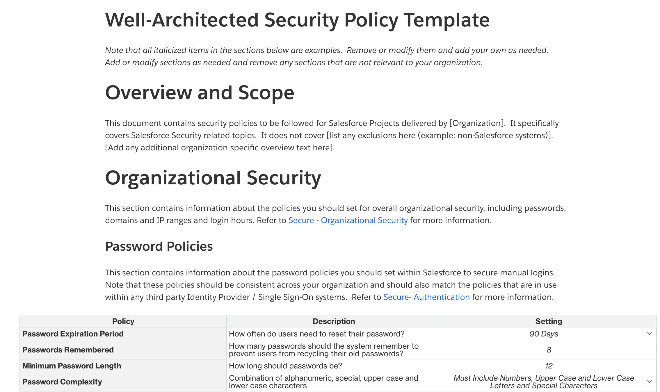 Use this template to set security policies for your organization.