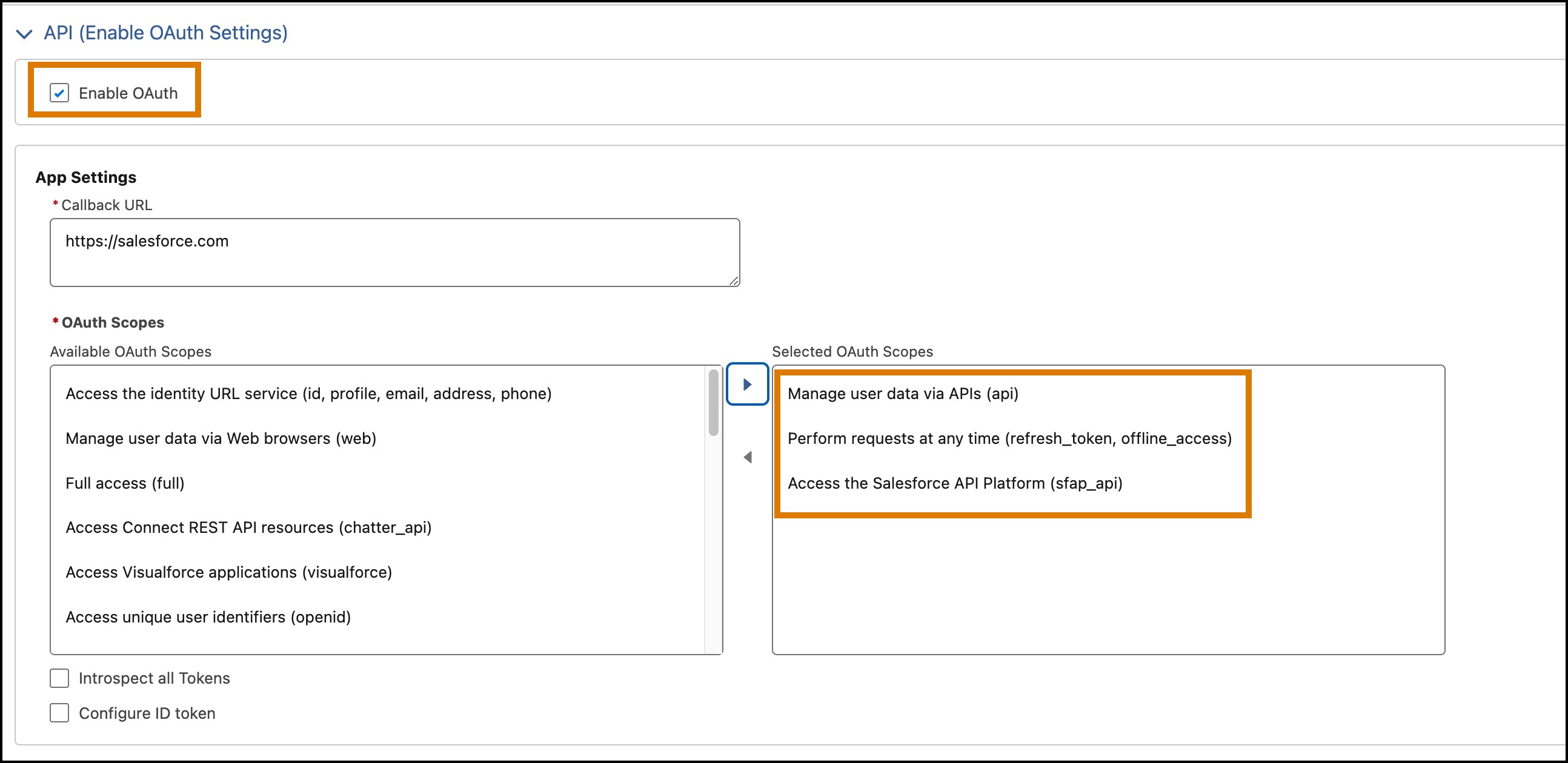 OAuth settings scope