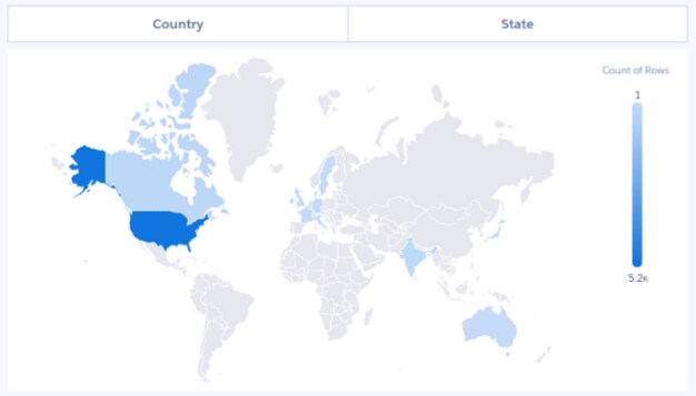 The Country and State toggle options allow you to change the map.