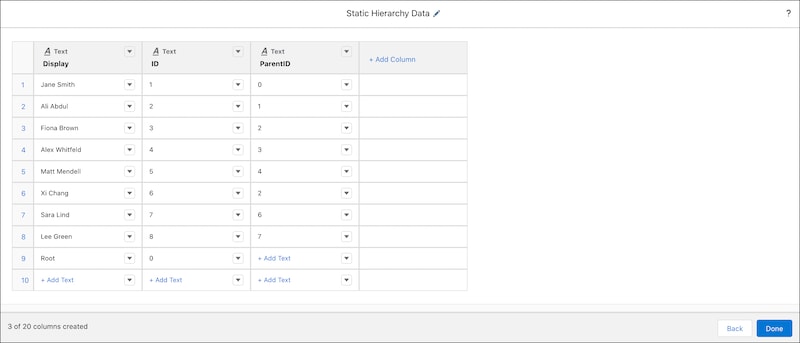 Custom static query for the hierarchy component