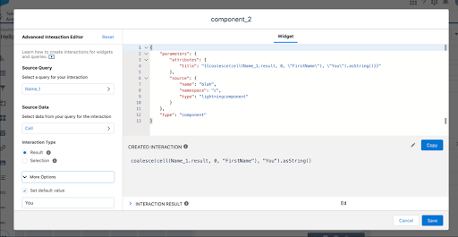 Using the Advanced Editor to create an interactive SOQL query for your LWC.