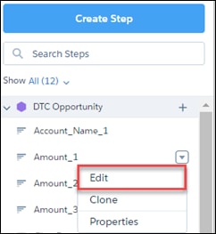 Select Edit in a step