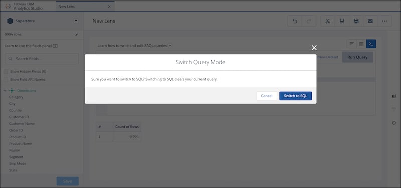 Switch Query Mode modal