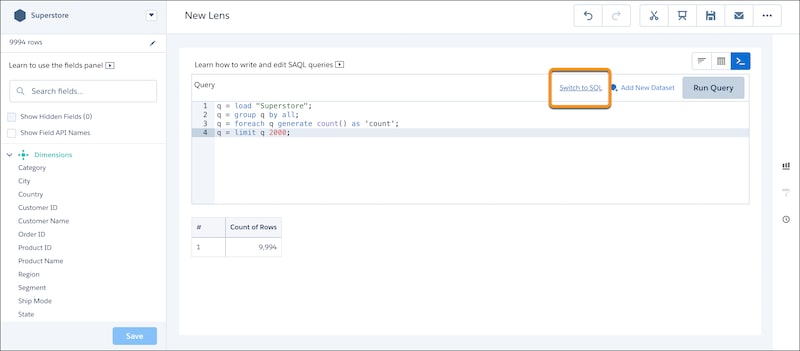 Switch to SQL in Query Mode
