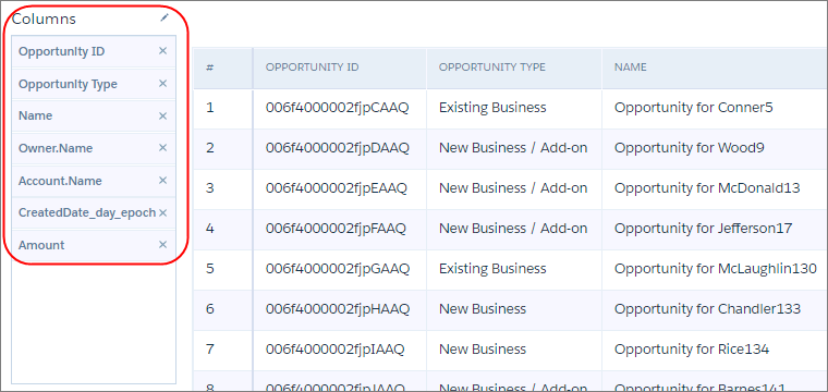 The values table shows the new, default fields.