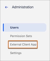 External client app management in Tableau Next Administration