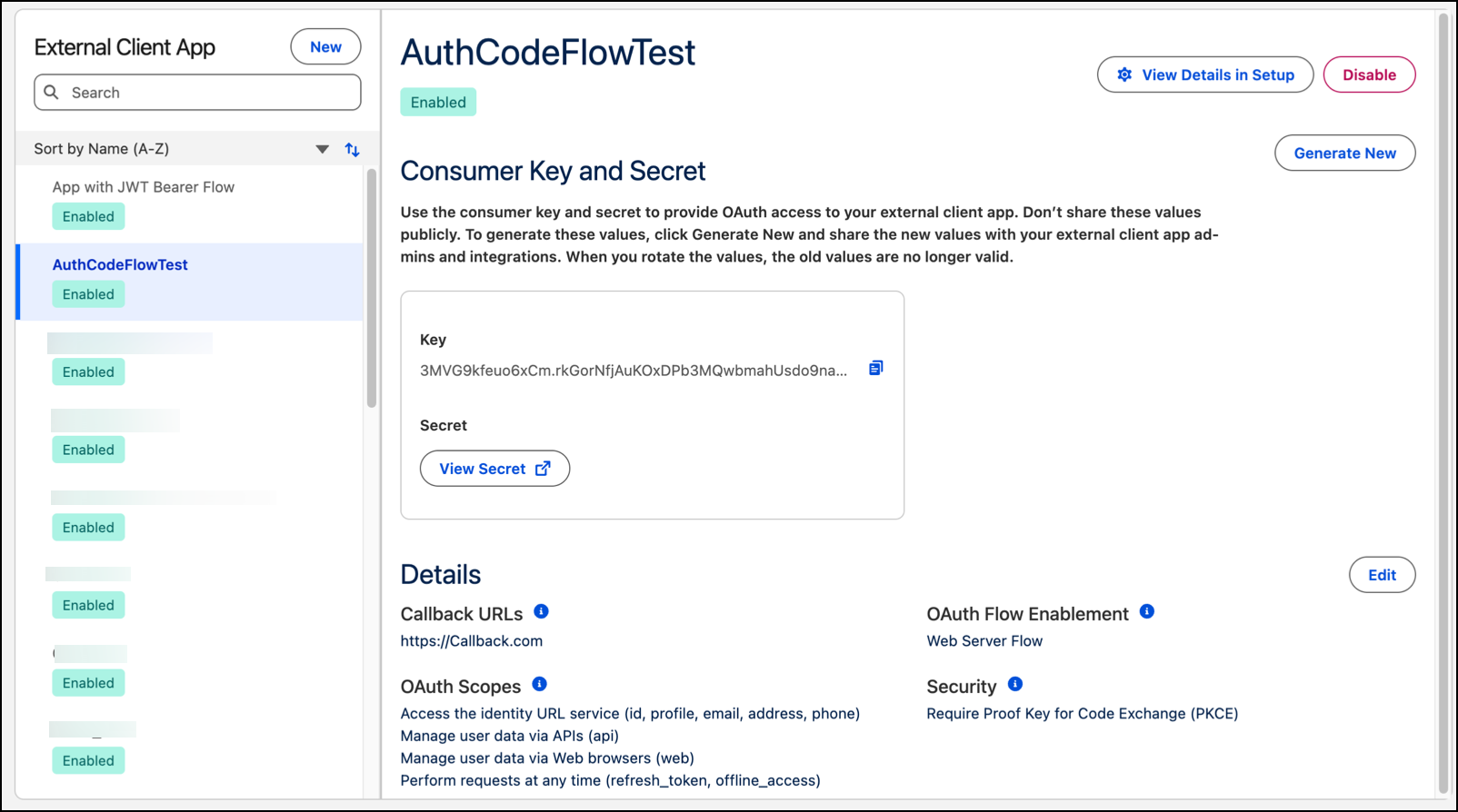 The external client app details