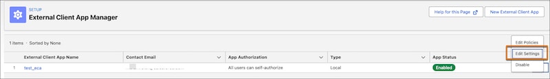 Edit the settings for your existing External Client App.