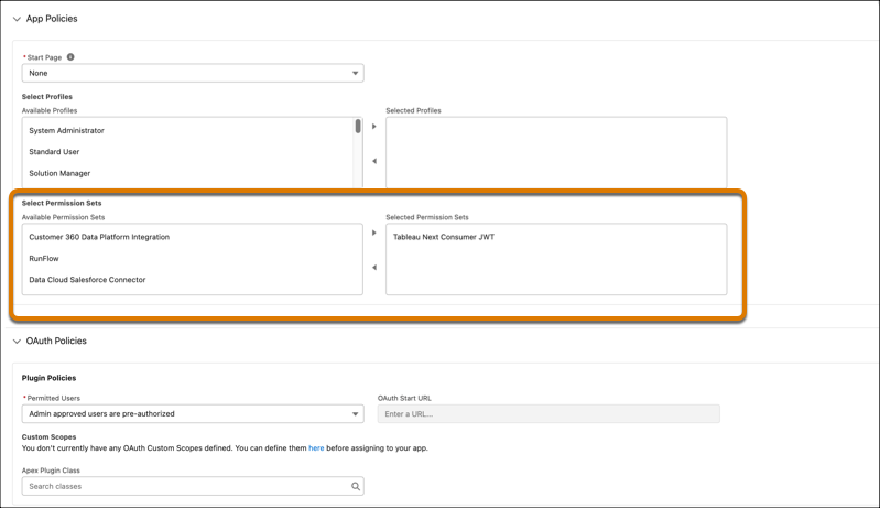 Add the custom permission set to the App Policies.