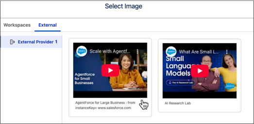 External content selector in Marketing Cloud workspace