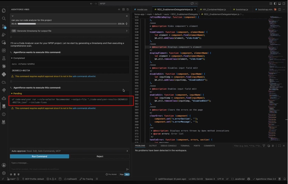 Skills builds the code analyzer command to run the scan