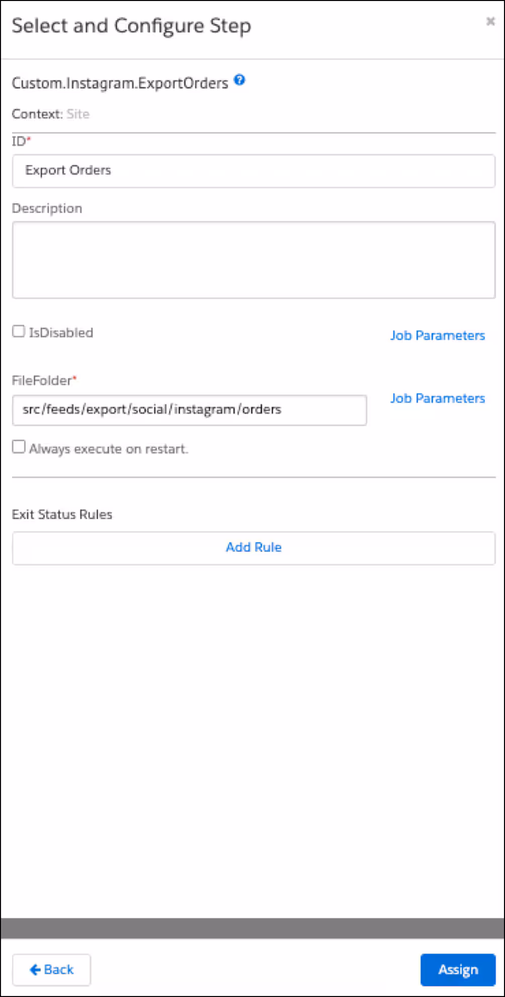 Export Orders job settings