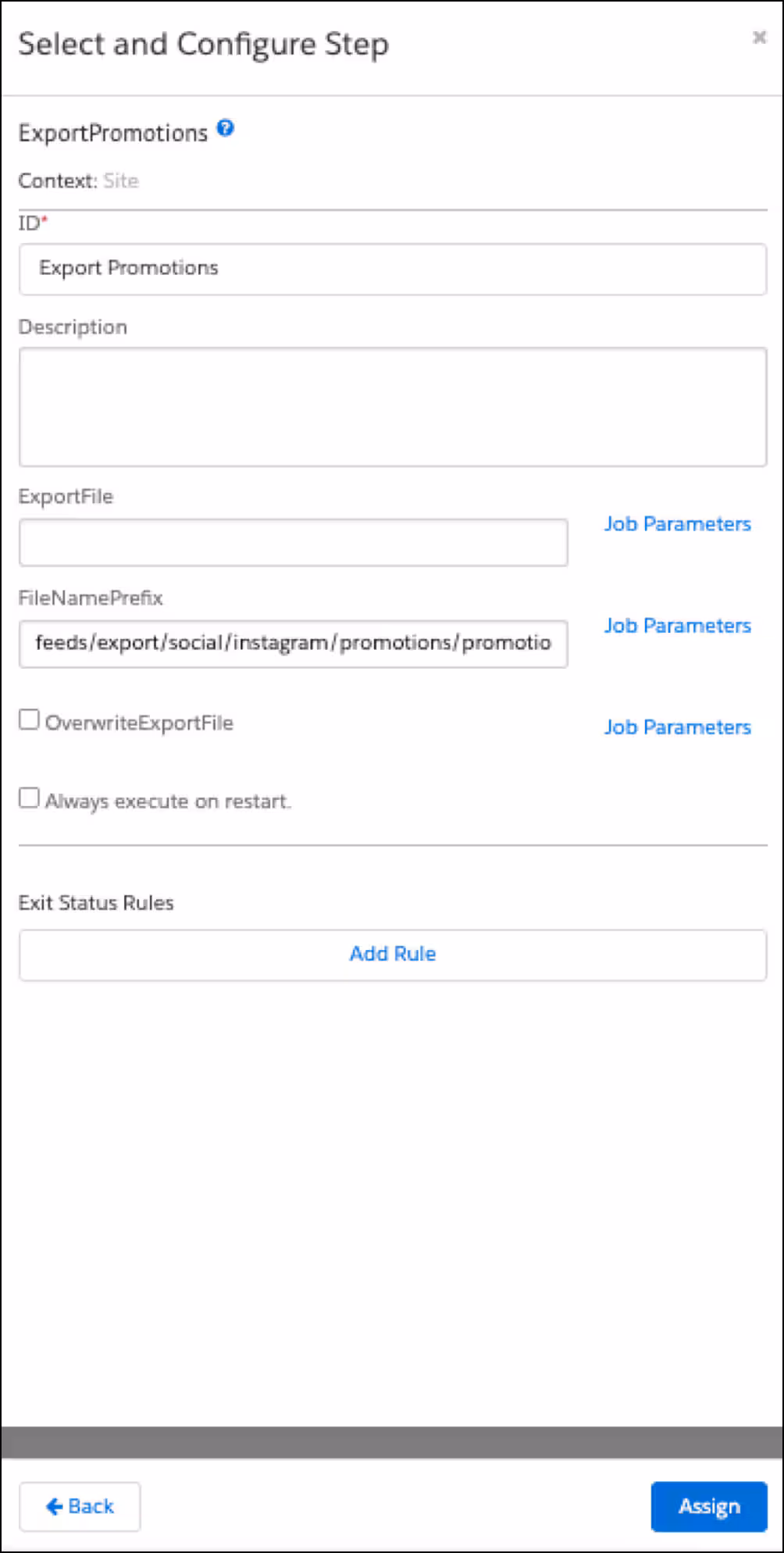 Export Promotions job settings