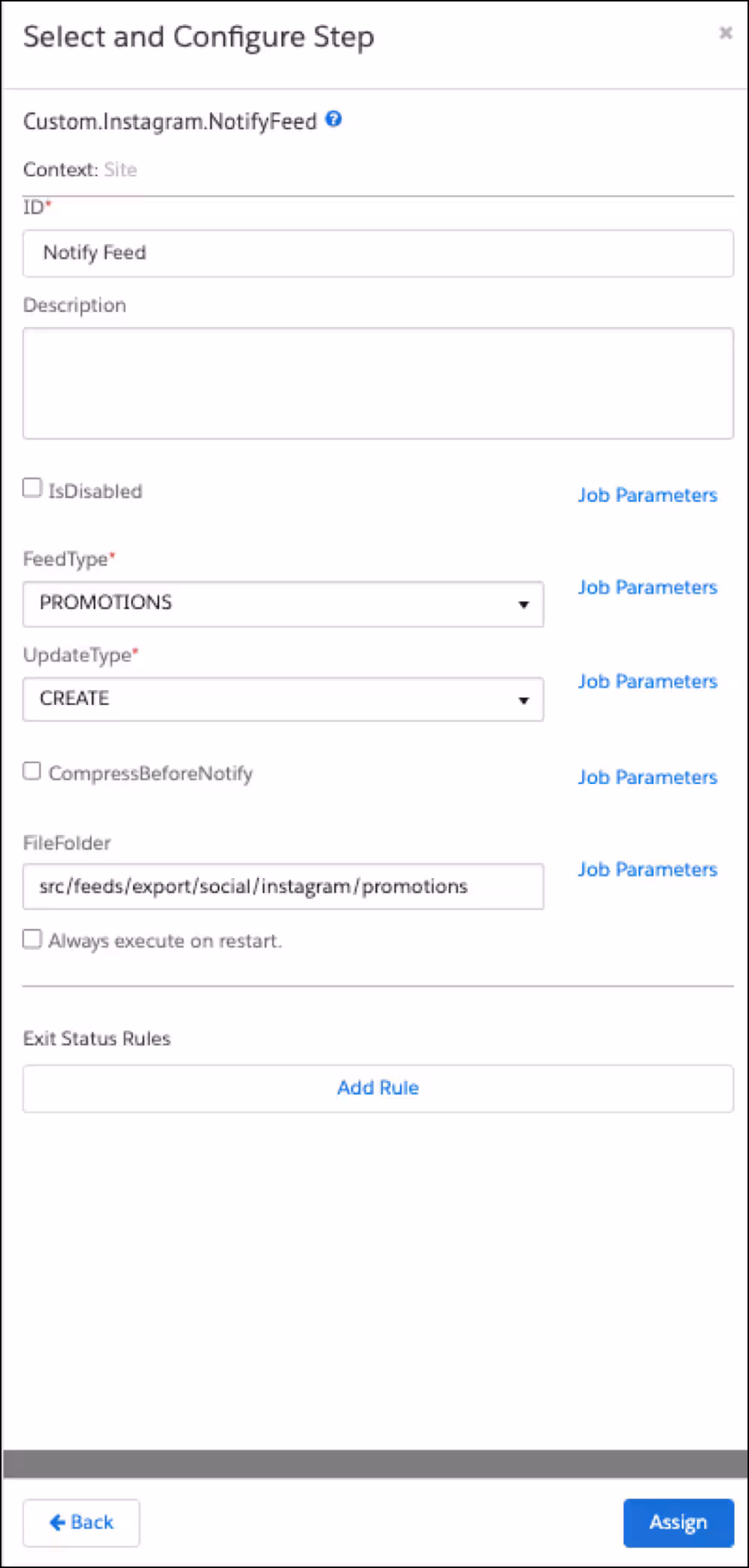 Export Promotions feed settings