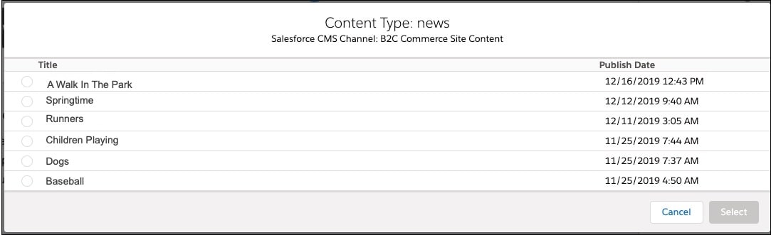 Select CMS content