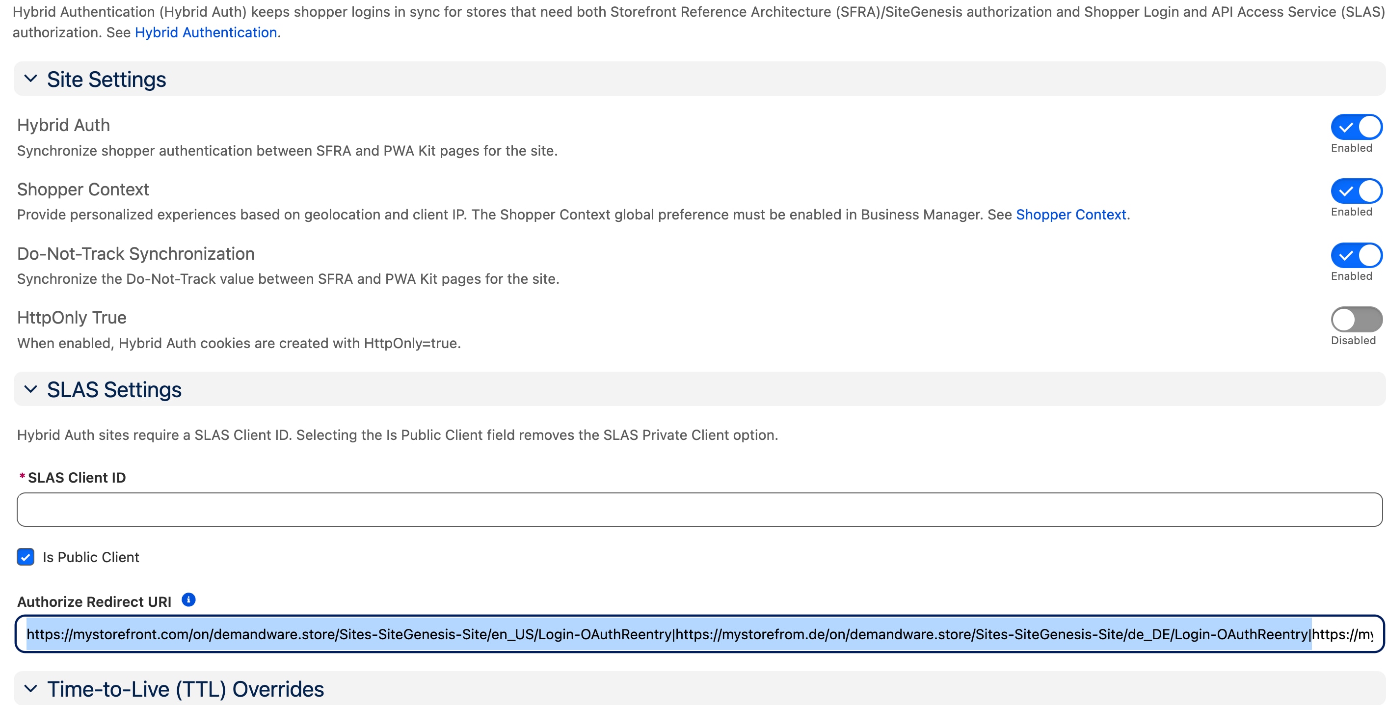 Hybrid Auth Site Settings in Business Manager