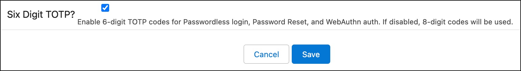 Edit client screen with Six Digit TOTP setting selected
