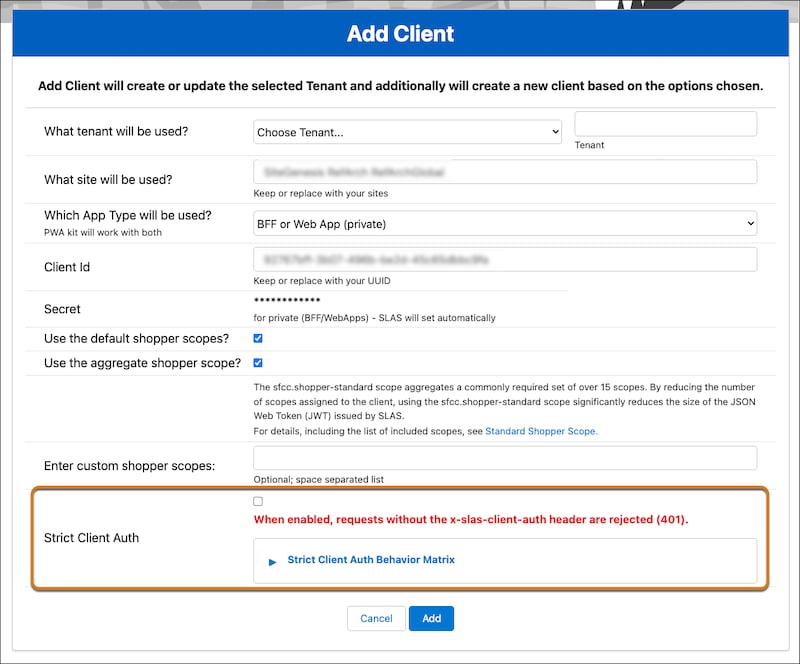 Strict Client Auth feature toggle in the SLAS Admin UI