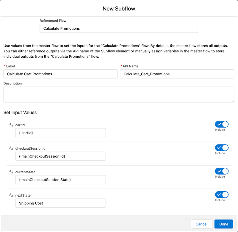 Settings for promotions subflow
