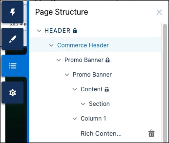 A nested Commerce Header component in Experience Builder.