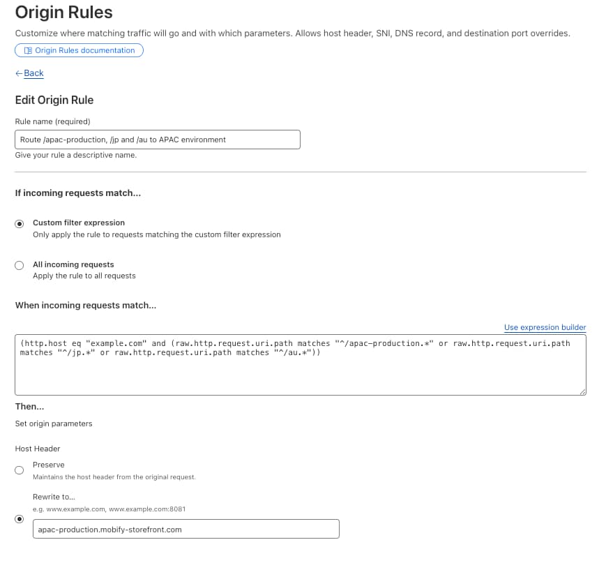 Origin routing rule