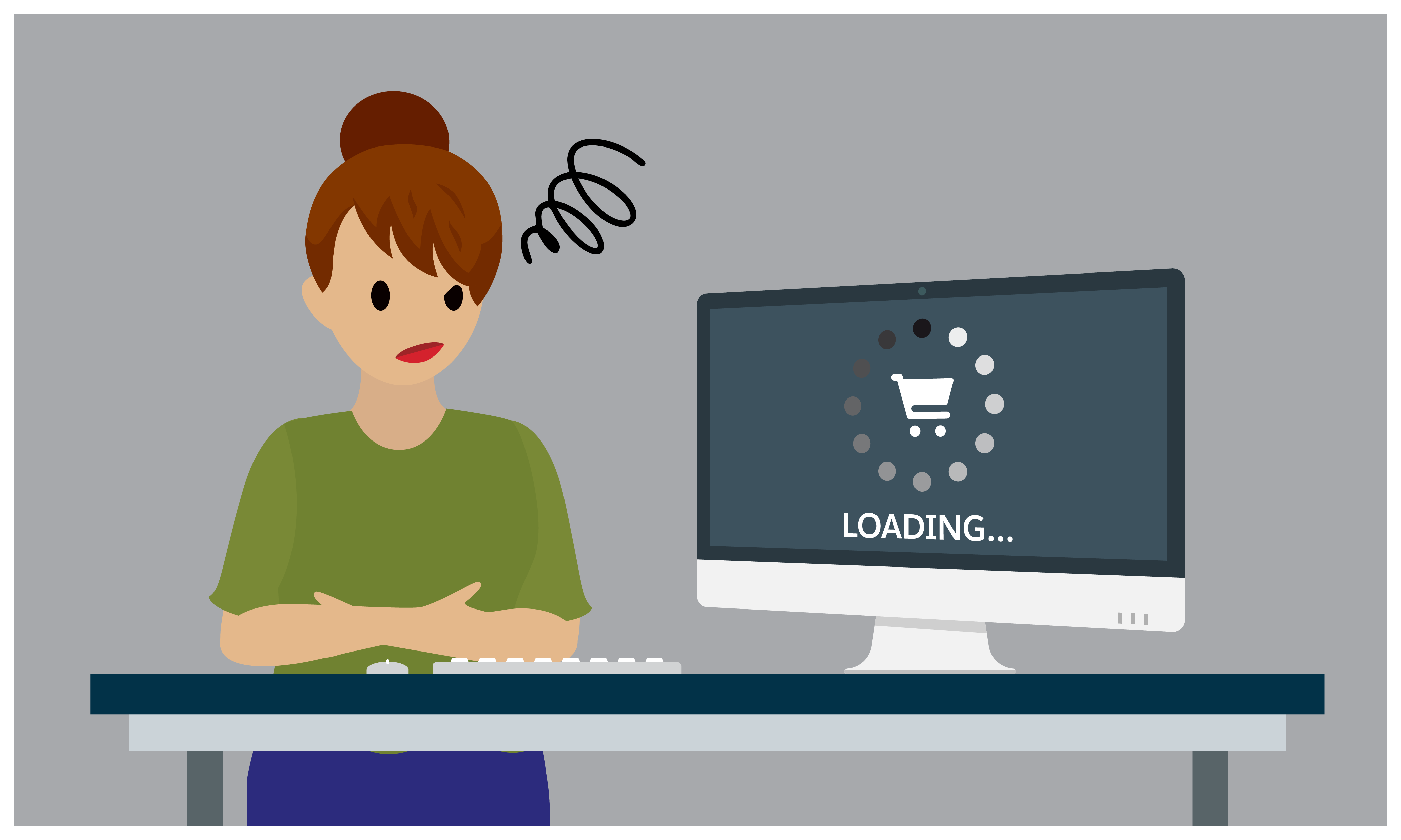 Frustrated user staring at a slow ecommerce site loading