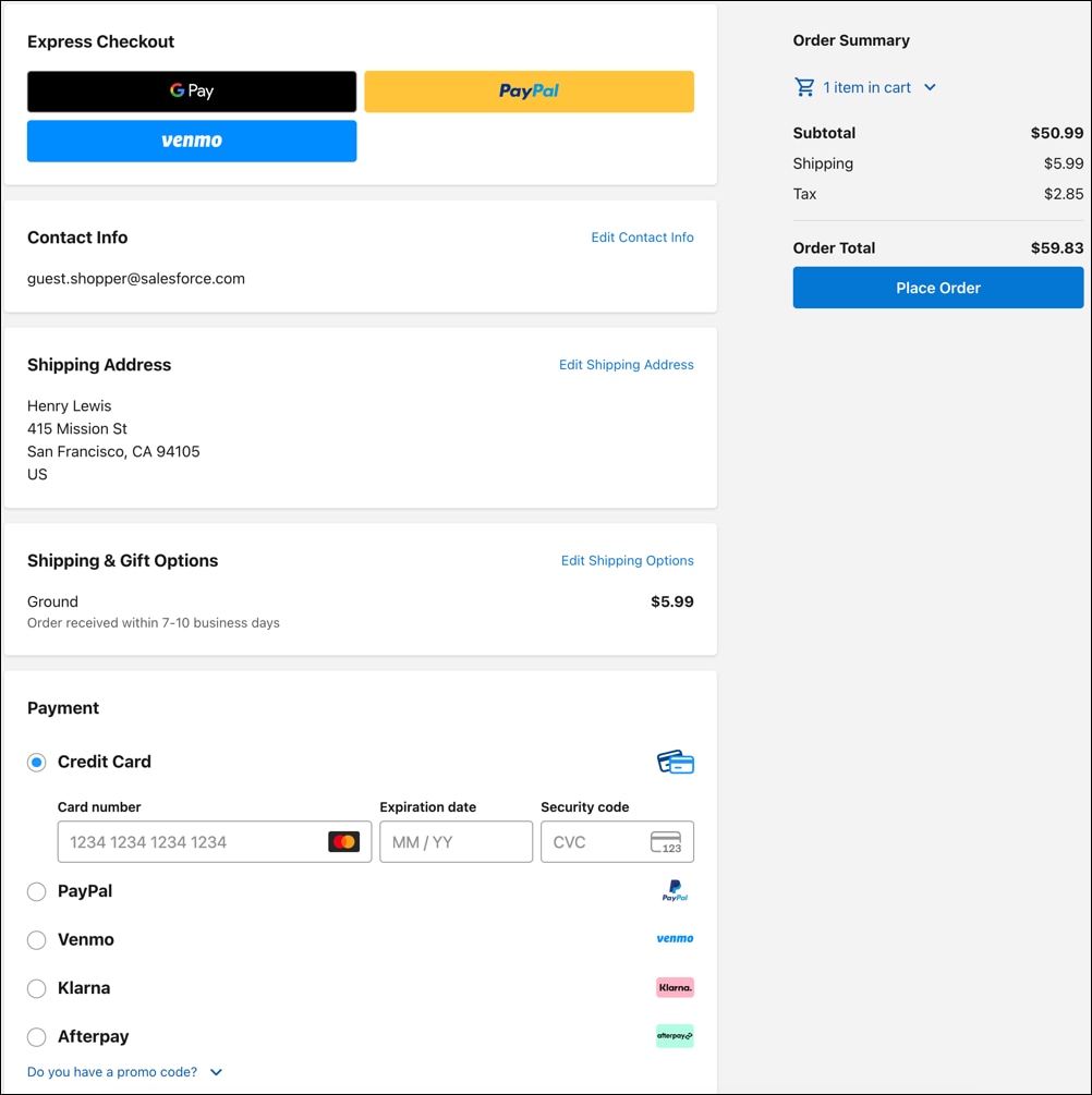 Checkout using Salesforce Payments