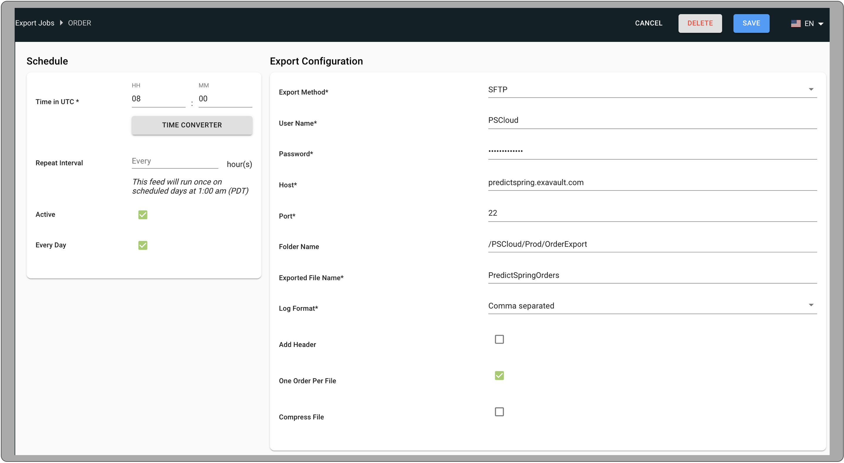 A screenshot shows an example of a scheduled feed.