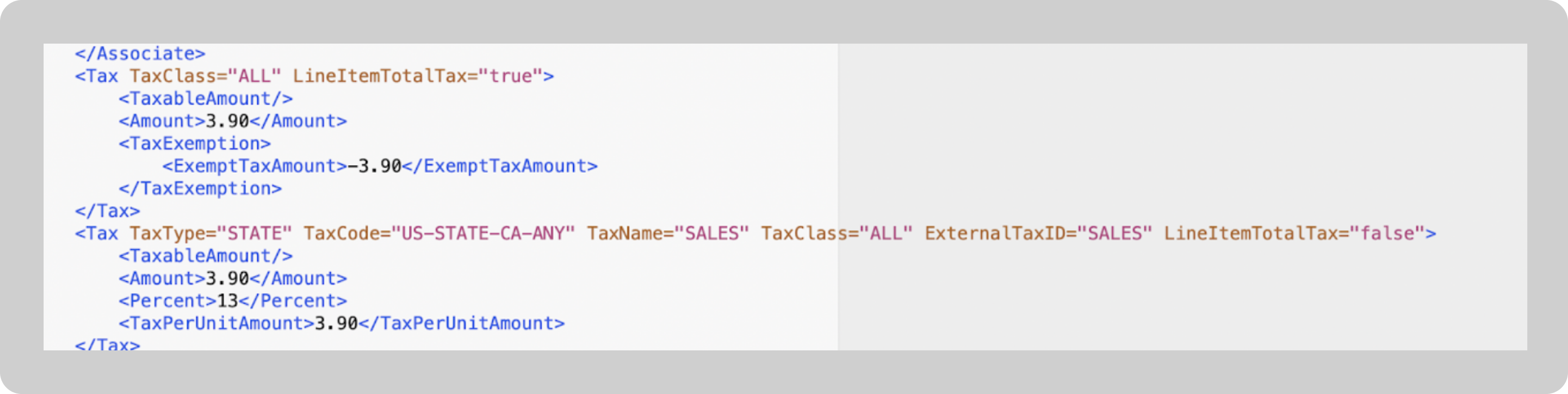 A screenshot shows the tax exemptions reported under the tax exemption tag.