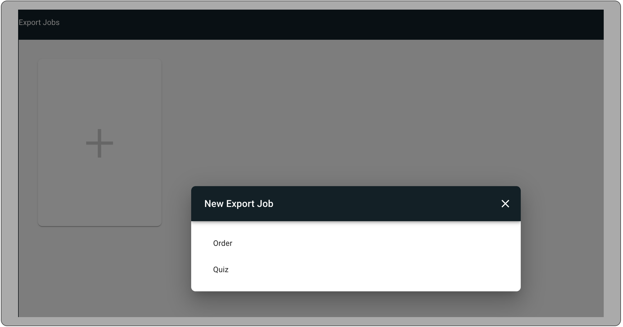 A screenshot shows the options for a new export job.