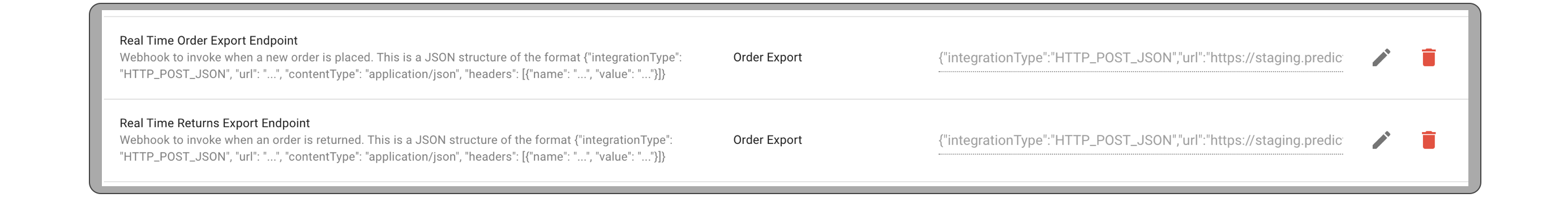 A screenshot shows the settings for webhook integration.