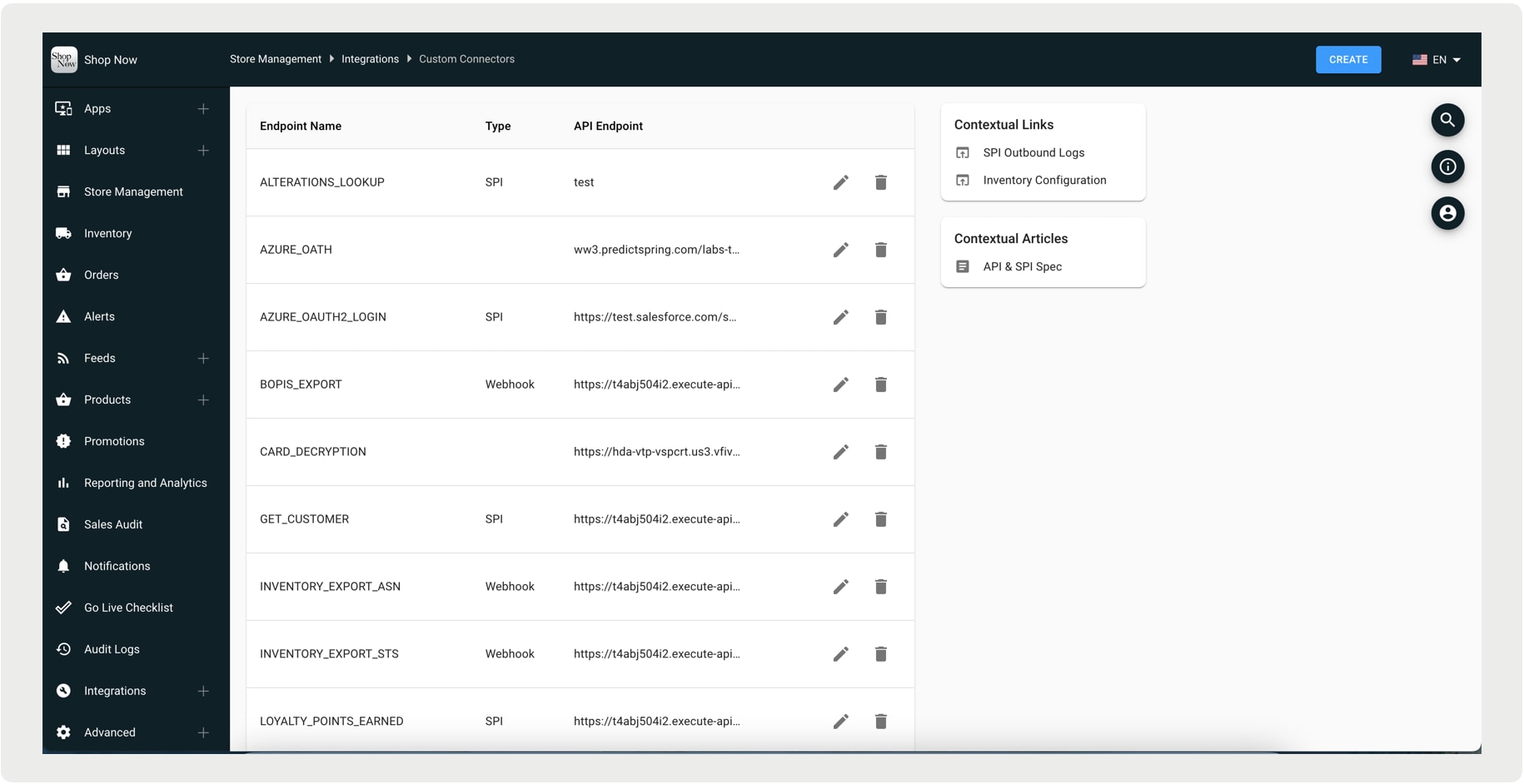 The CMS shows details of two SPI configurations.