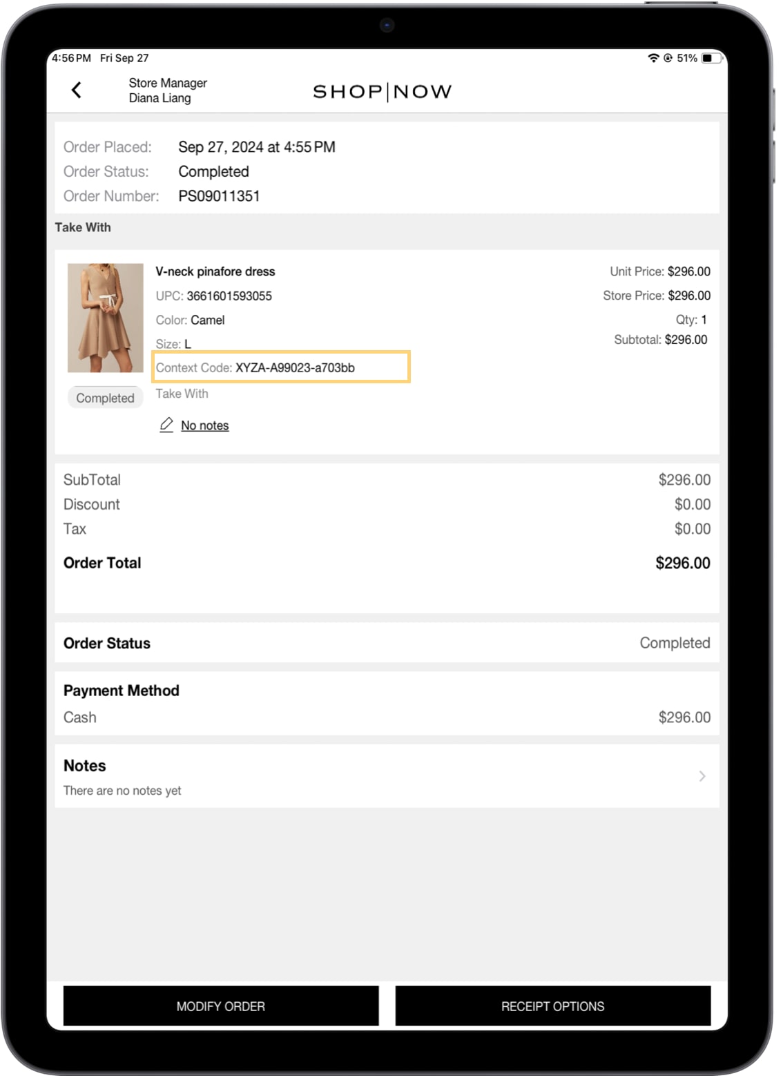 The POS app shows an activation code in receipt detail details.