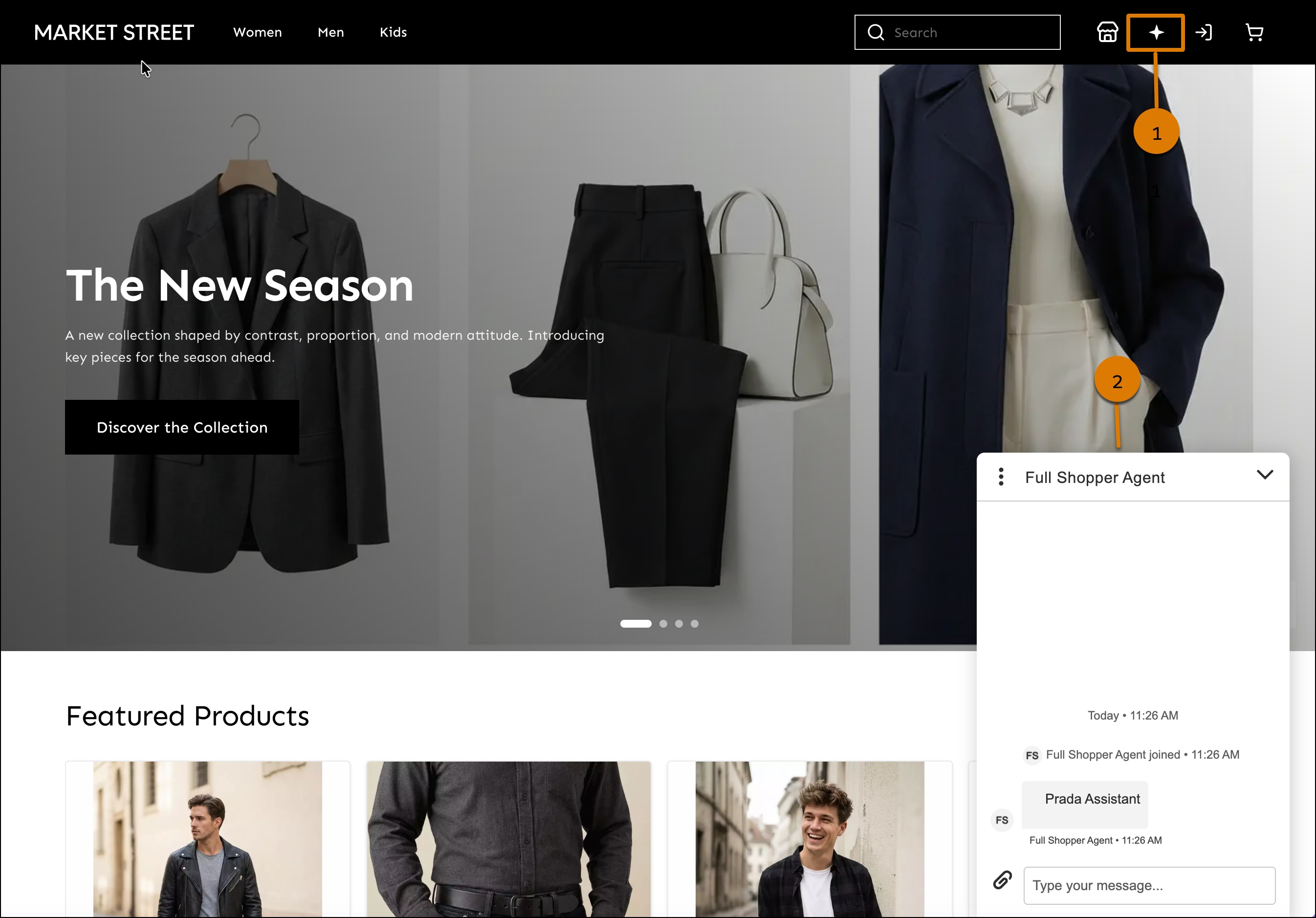 Launch Shopper Agent from the header to get the chat window
