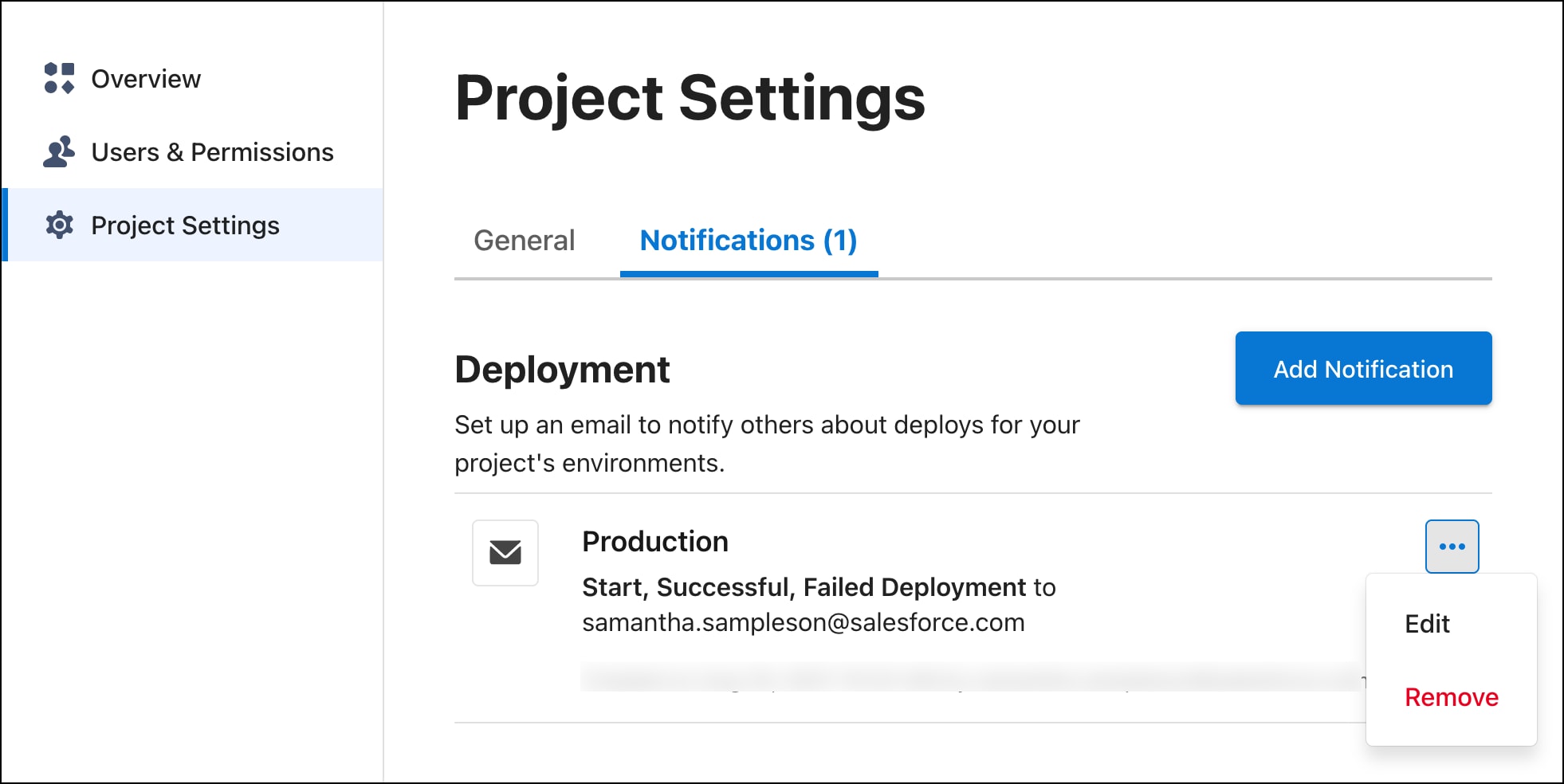 Edit a notification in Project Settings