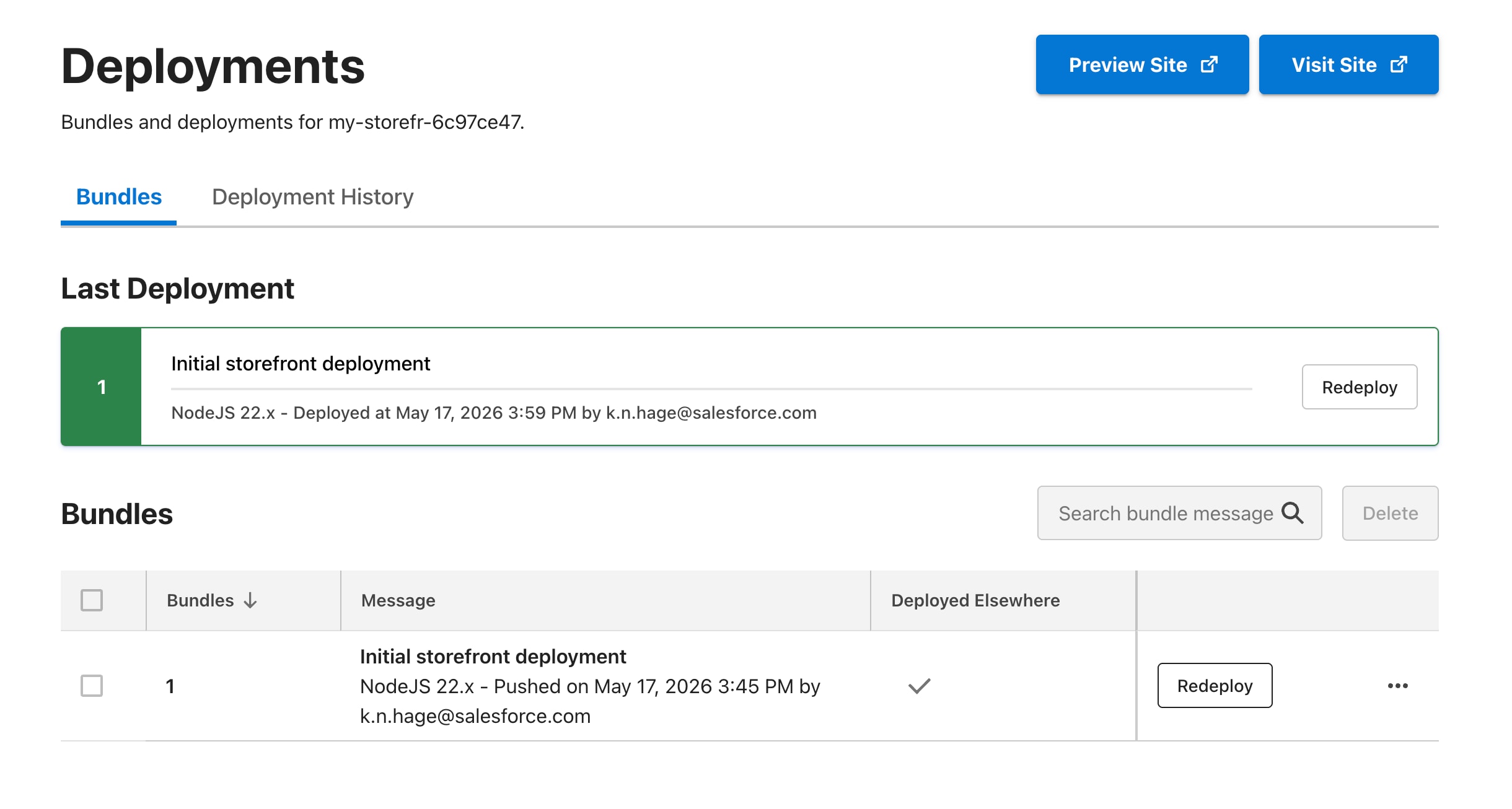 Initial storefront deployment in Managed Runtime