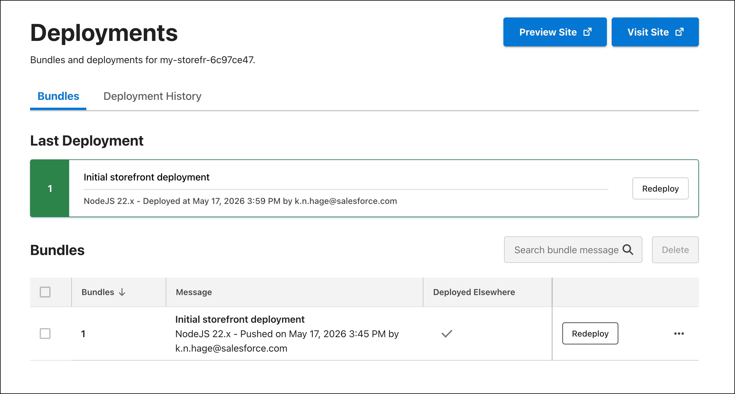 Initial storefront deployment in Managed Runtime