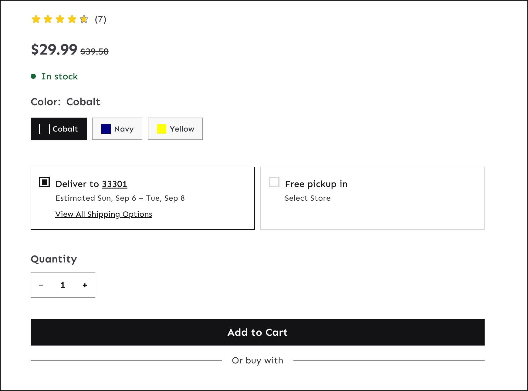 The estimated delivery date appears after specifying a postal code and clicking Calculate