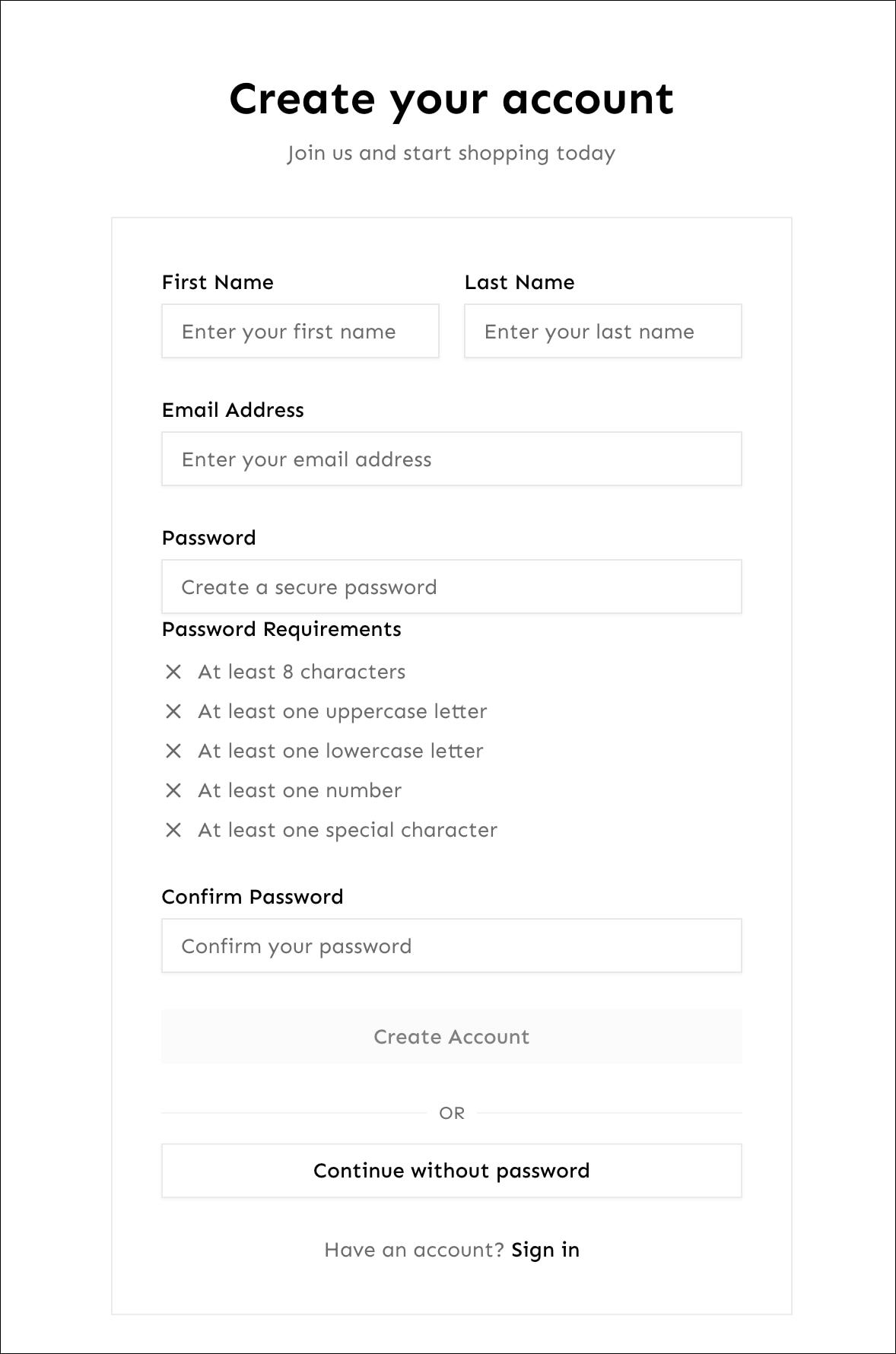 Password-based registration form with OTP verification modal