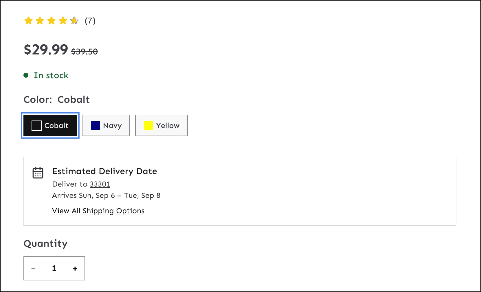 The estimated delivery date appears after specifying a postal code and clicking Calculate