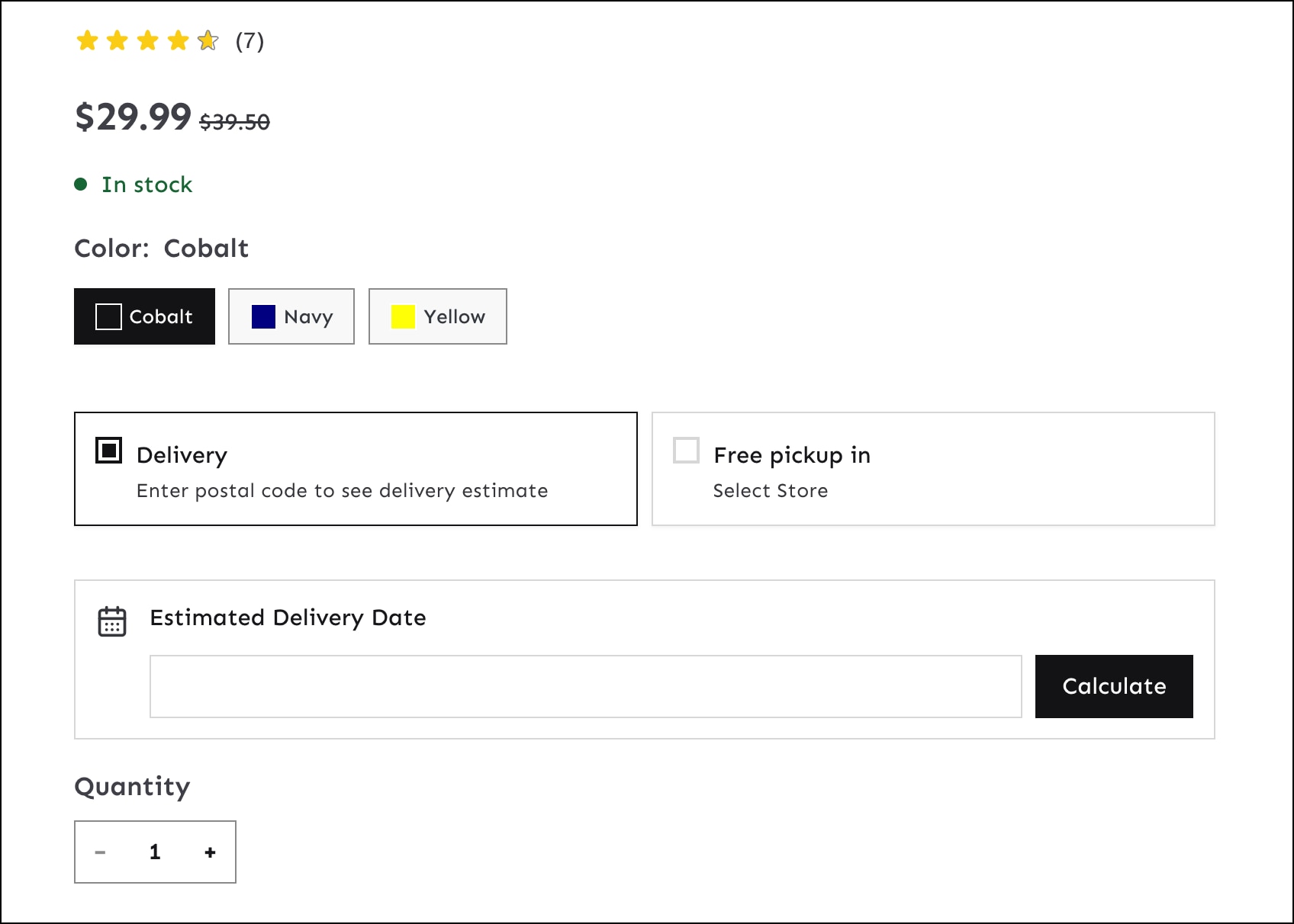 Get delivery date estimates for a product