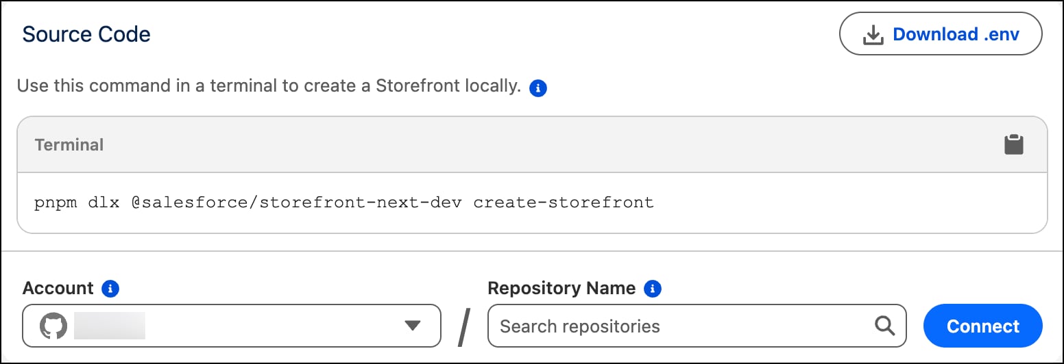 Storefront setup page in Business Manager with a GitHub organization
