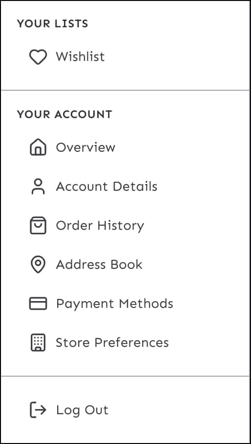 The account menu in Storefront Next
