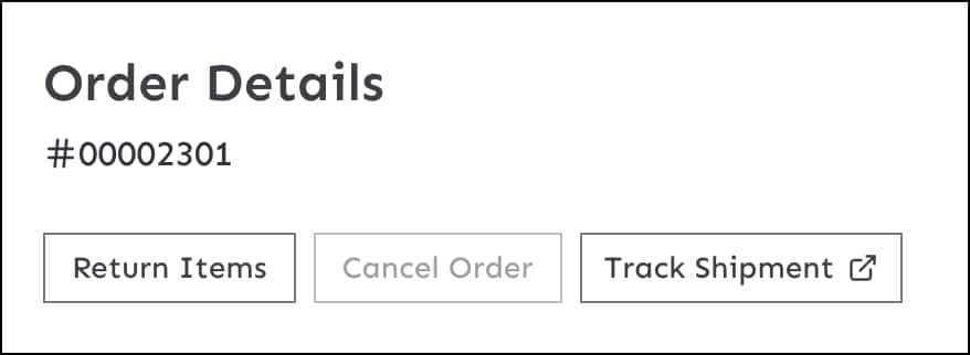 Order detail page showing buttons for tracking shipments, canceling an order, and returning items