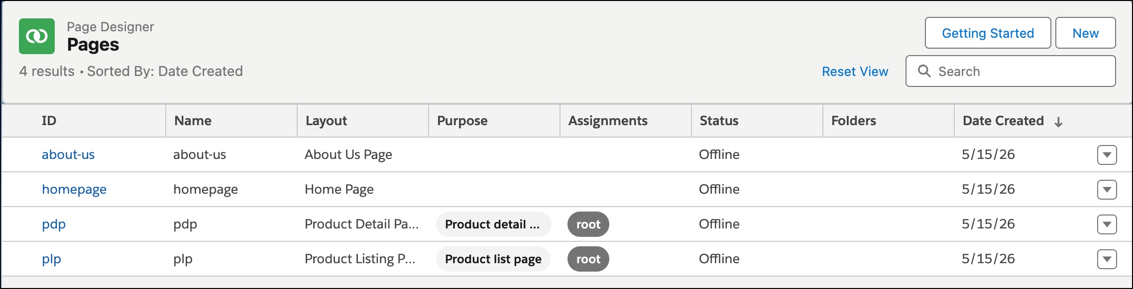 Page Designer shows Storefront Next pages