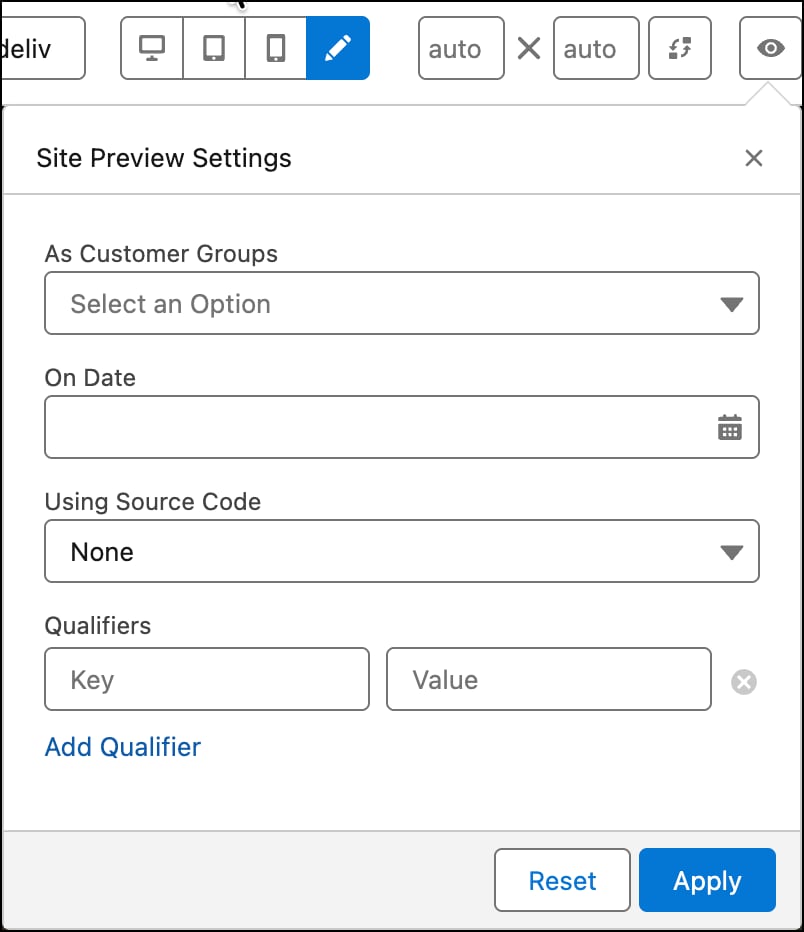 Preview settings on the preview site