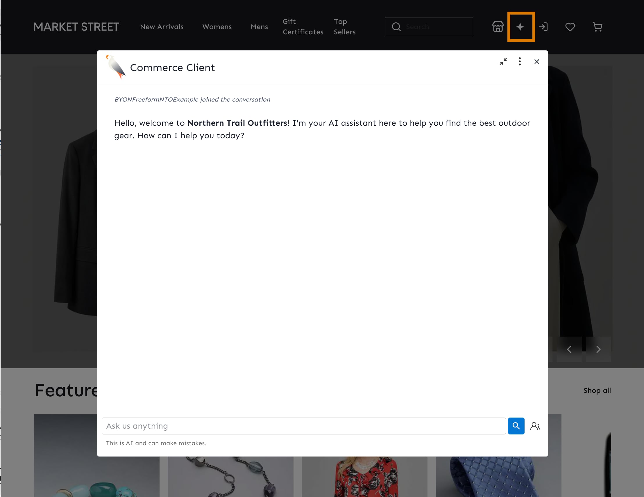 Launch Shopper Agent from the header to get the chat window