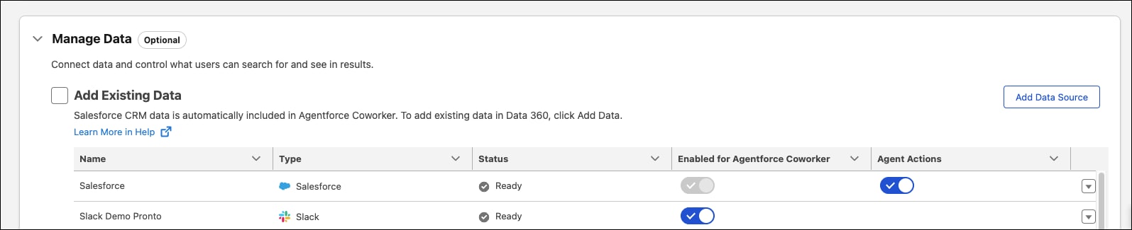 Image shows the Manage Data section with the Add Data Source button